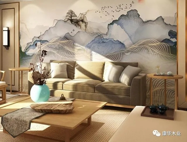康华木门：15款雅致清新的新中式沙发背景墙